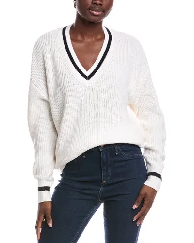 Minnie Rose Shaker Relaxed V-neck Cashmere-blend Sweater In White