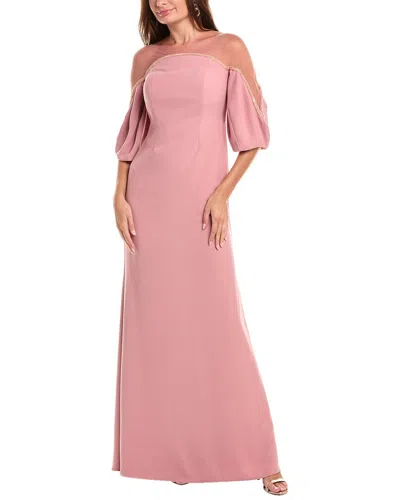 Rene Ruiz Illusion Crepe Column Gown In Pink