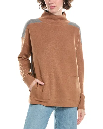 Incashmere In2 By  Colorblock Funnel Neck Cashmere-blend Sweater In Brown