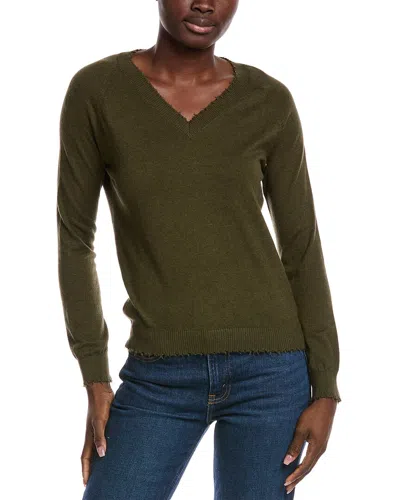 Minnie Rose Frayed Cashmere-blend Sweater In Green