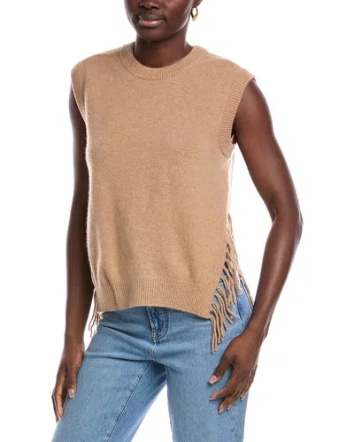 Minnie Rose Side Fringe Cashmere Sweater Vest In Brown