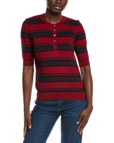 Minnie Rose Cashmere-blend Henley Sweater In Red