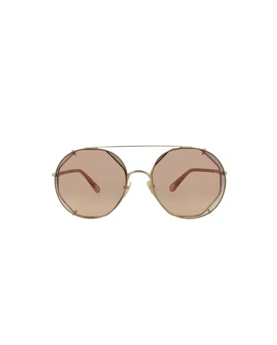 Pre-owned Chloé Women's Chloe Roundframe Metal Sunglasses In Gold Brown (ch0041s/30009770/003)