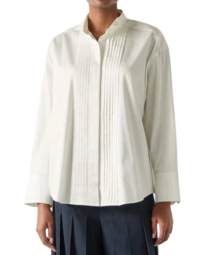 Lk Bennett Colette Pleated Placket Cotton Button-up Shirt In White