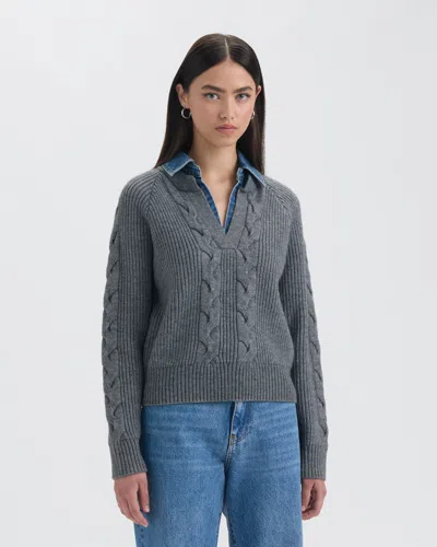 Nvlt Women's Twofer Cable Front Sweater With Denim Collar In Multi