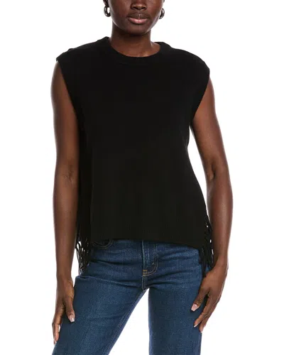 Minnie Rose Side Fringe Cashmere Sweater Vest In Black