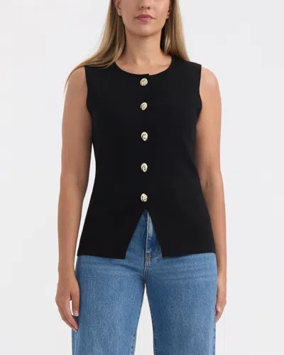 Ellen Tracy Button Front Sweater Vest In Black