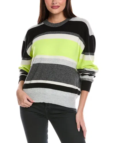 Brodie Cashmere Striped Cashmere Crewneck Sweater In Black