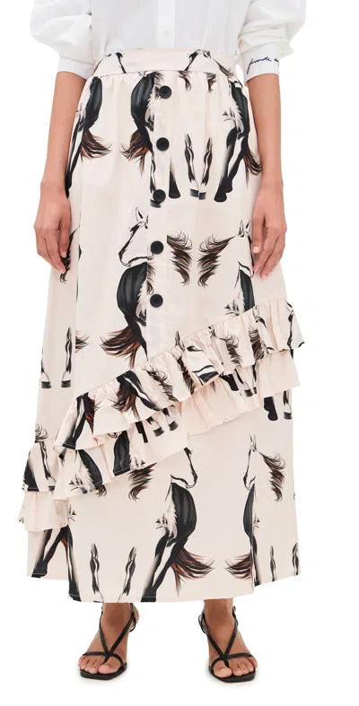 The Lulo Project Gaucho Horse Print Stretch Cotton Maxi Skirt In Neutral