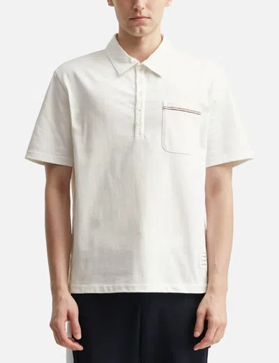 Thom Browne Oversized Short Sleeve Tee With Embroidered Rwb Pocket Trim In Heavy Jersey In White