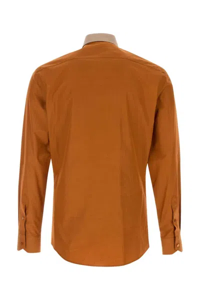 Fendi Long Sleeve Shirt With Contrast Collar And Tailored Fit In Orange