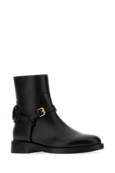 Valentino Vlogo Signature Leather Ankle Boot In Black