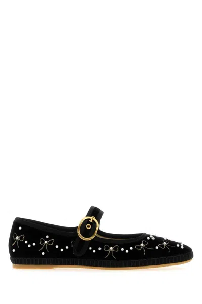 Valentino Black Velvet Vlogo Signature Ballerinas In Multi