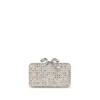 Self-portrait Multicrystal Clutch Women's Bag In Silver
