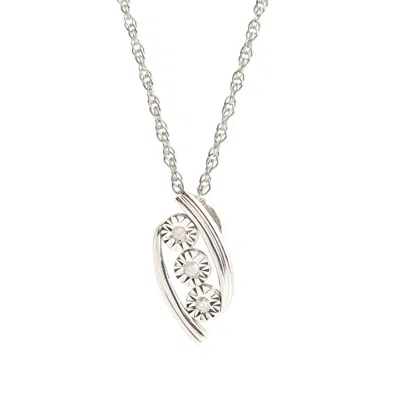 Max + Stone Sterling Silver Three Stone Natural Diamond Necklace With Adjustable 18"-20" Rope Chain In Metallic