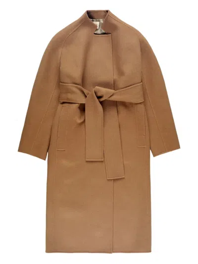 Khaite Single-breasted Belted Coat In Brown