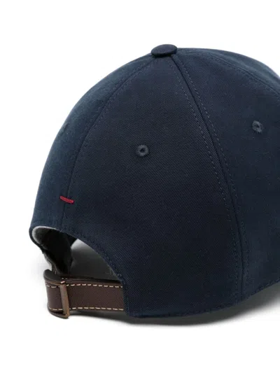 Brunello Cucinelli Men Virgin Wool Flannel Baseball Cap With Embroidery In Blue