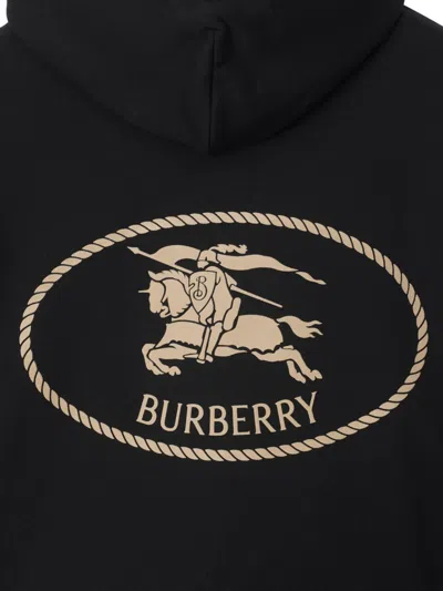 Burberry Men Black Sweatshirt With Ekd Embroidery On The Front And Logo Print On The Rear In Cotton In Black