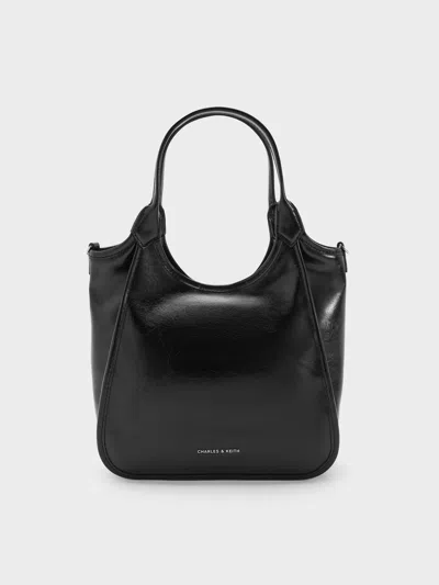 Charles & Keith - Mini Sianna Crinkle-effect Slouchy Tote Bag In Black