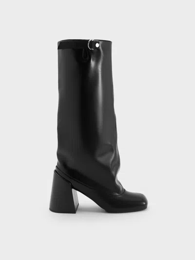 Charles & Keith - Robbie Side-buckle Block-heel Knee-high Boots In Black