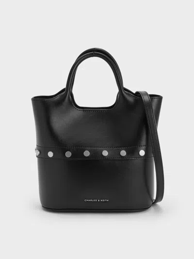 Charles & Keith - Bobbie Studded Convertible Two-way Bucket Bag In Black