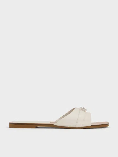 Charles & Keith - Lando Metallic-accent Belted Slide Sandals In Gray