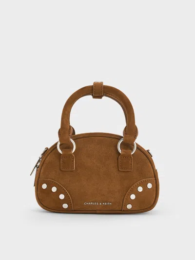 Charles & Keith - Bobbie Recycled Suede Studded Top Handle Bag In Brown