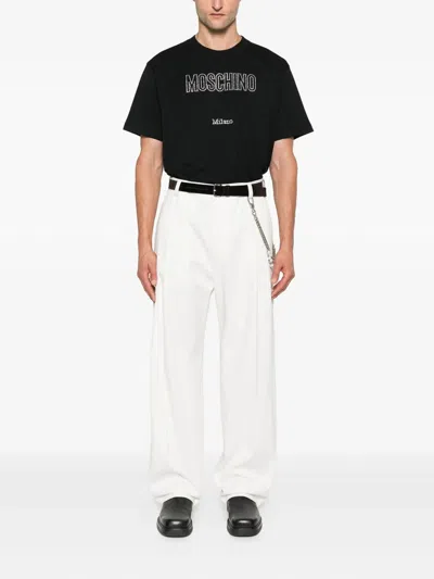 Moschino Crystal Logo Crew Neck T-shirt With Short Sleeves In Black