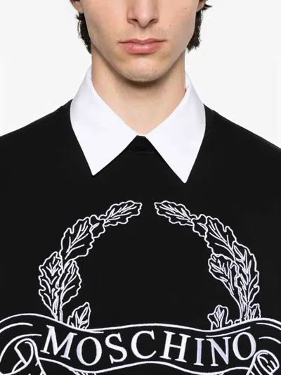 Moschino Couture Sweatshirt With Laurel Crown Logo Embroidery In Black