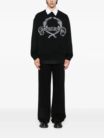 Moschino Couture Sweatshirt With Laurel Crown Logo Embroidery In Black
