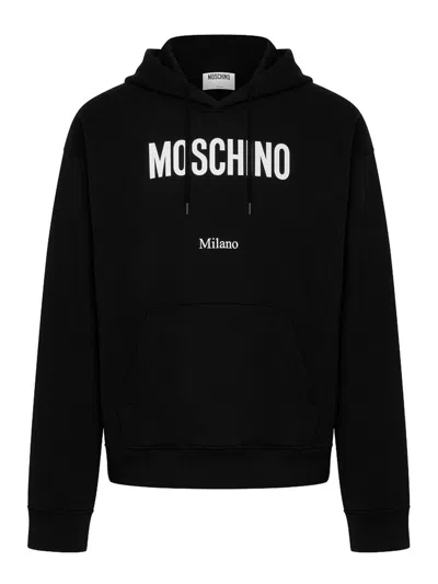 Moschino Cotton Hoodie With Drawstrings And Kangaroo Pocket In Black