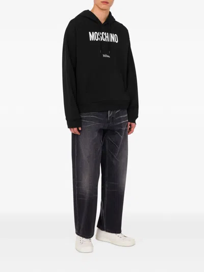 Moschino Cotton Hoodie With Drawstrings And Kangaroo Pocket In Black
