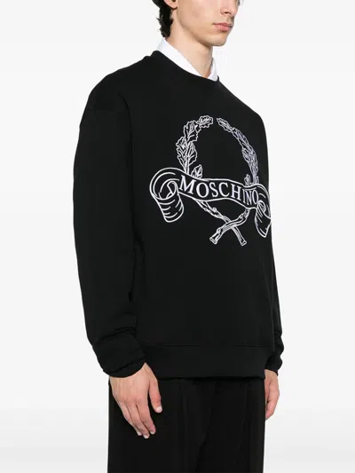 Moschino Couture Sweatshirt With Laurel Crown Logo Embroidery In Black