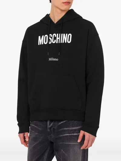 Moschino Cotton Hoodie With Drawstrings And Kangaroo Pocket In Black