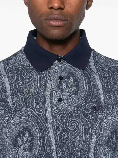 Etro Printed Cotton Polo In Gray