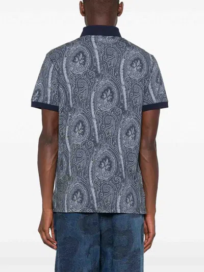 Etro Printed Cotton Polo In Gray