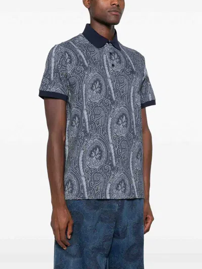 Etro Printed Cotton Polo In Gray