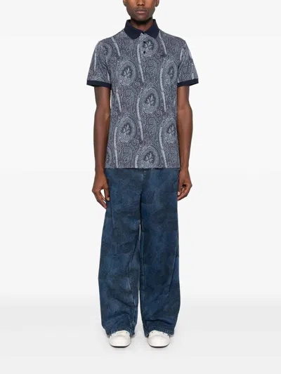 Etro Printed Cotton Polo In Gray
