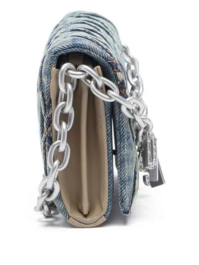 Diesel Quilted Gray Wallet With Chain Strap In Blue