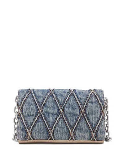 Diesel Quilted Gray Wallet With Chain Strap In Blue
