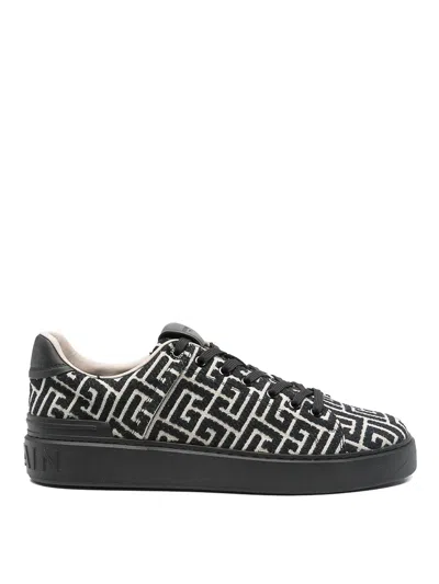 Balmain Monogram Jacquard B-court Trainers In Black