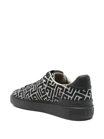 Balmain Monogram Jacquard B-court Trainers In Black
