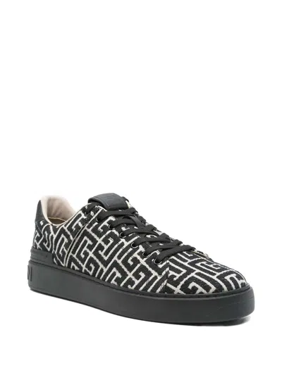 Balmain Monogram Jacquard B-court Trainers In Black