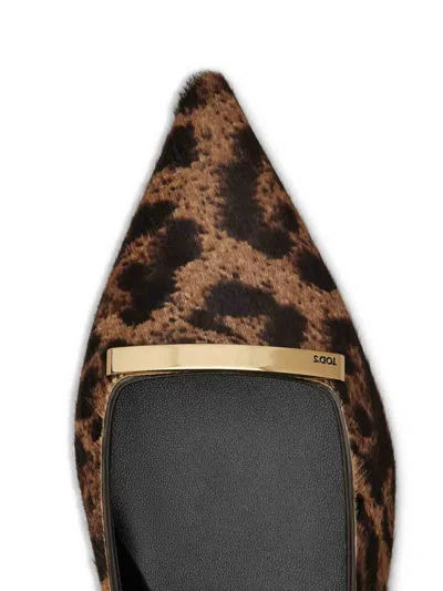 Tod's Embellished Leopard-print Calf Hair Slingback Flats In Animal Print