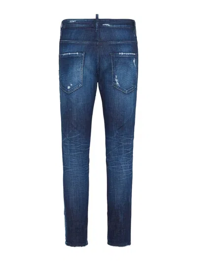 Dsquared2 Distressed Blue Denim Jeans With Concealed Fly In Blue