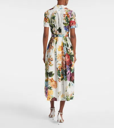 Dolce & Gabbana Midi Poplin Dress With Flower Bouquet Print Dolce E Gabbana In Multi