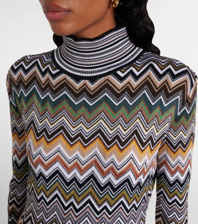 Missoni Zig-zag Long Sleeved Midi Dress In Gray