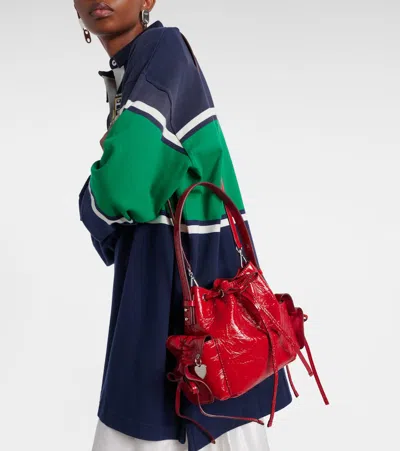 Acne Studios Multipocket Mini Bucket Bag Crinkled Patent In Red