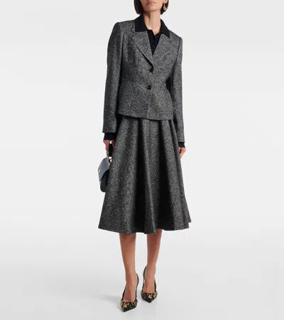 Dolce & Gabbana Midi Circle Skirt In A Dotted Wool Blend Dolce E Gabbana In Gray