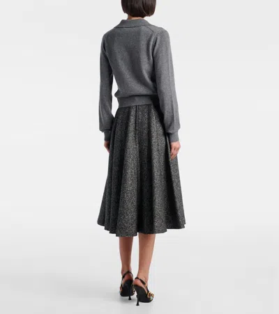 Dolce & Gabbana Knit Cropped Henley Long Sleeve Polo Top In Gray